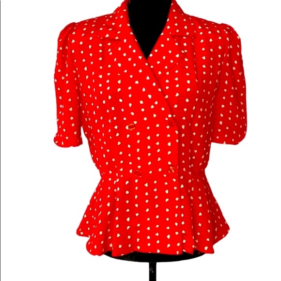 Vintage Tess Paris-Milano Red Polkadot Peplum Blouse - Picture 10 of 12